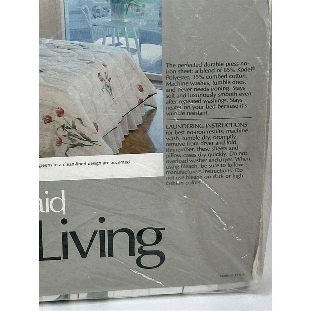 Vtg Bill Blass Springmaid Double Flat Sheet Pillow Case Set Tulip Cottage Floral
